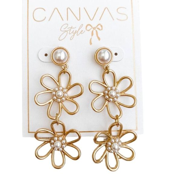 Pearl and Flower Drop Earrings - Picture 1 of 4